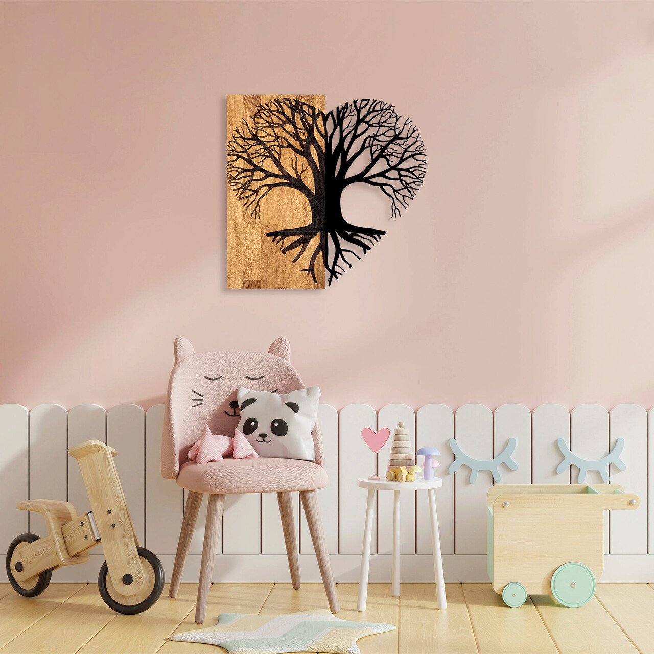 Decoratiune de perete, Love Tree, Dimensiune: 58 x 60 cm, Nuc / Negru - imagine 7